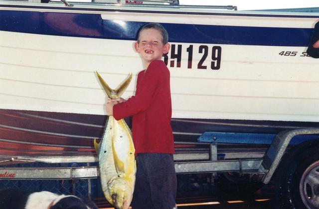 Tims first ever fish , golden trevally caught in the Dampier playground